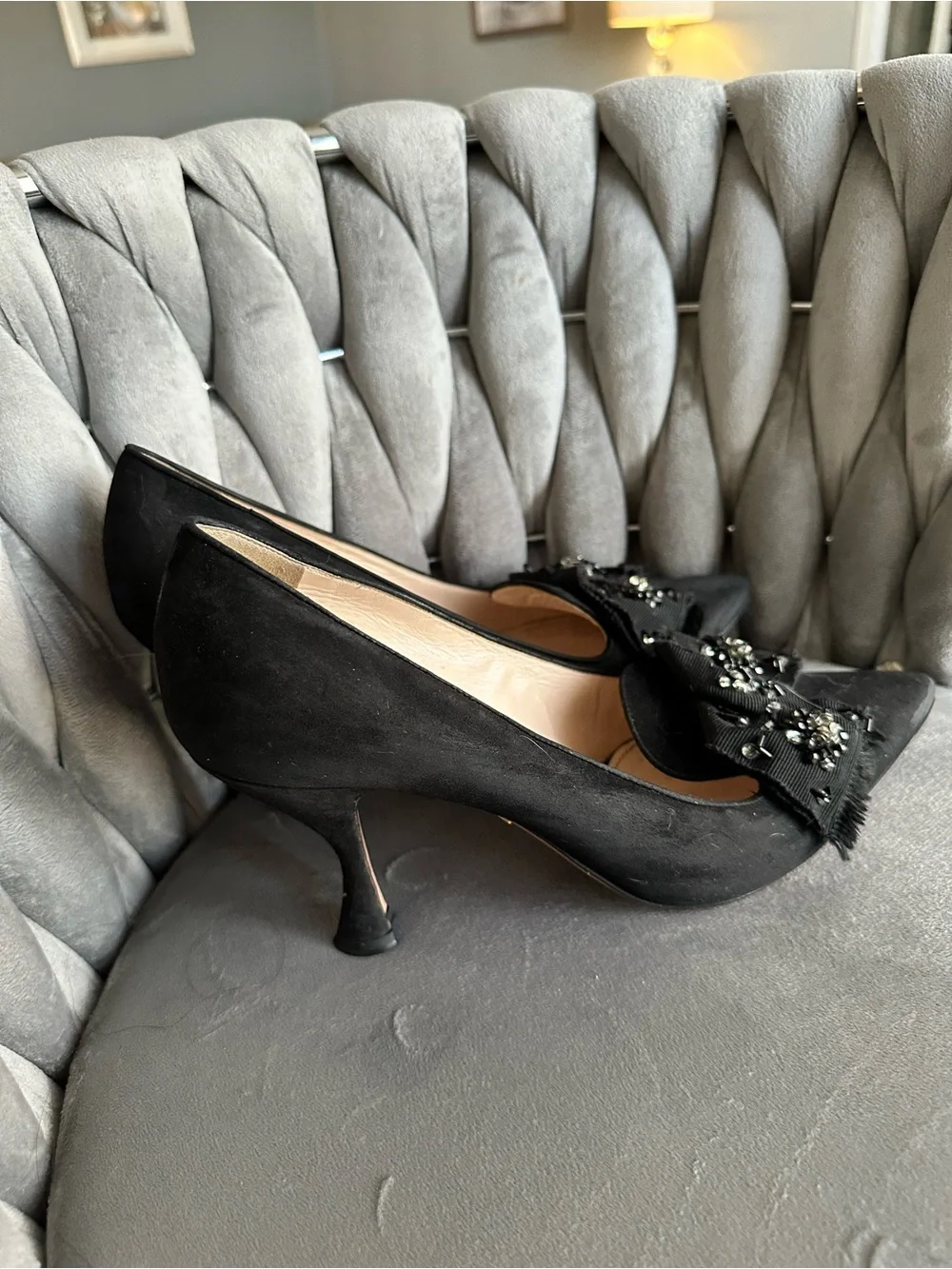 Prada Black Pointed-Toe Embellished Pumps